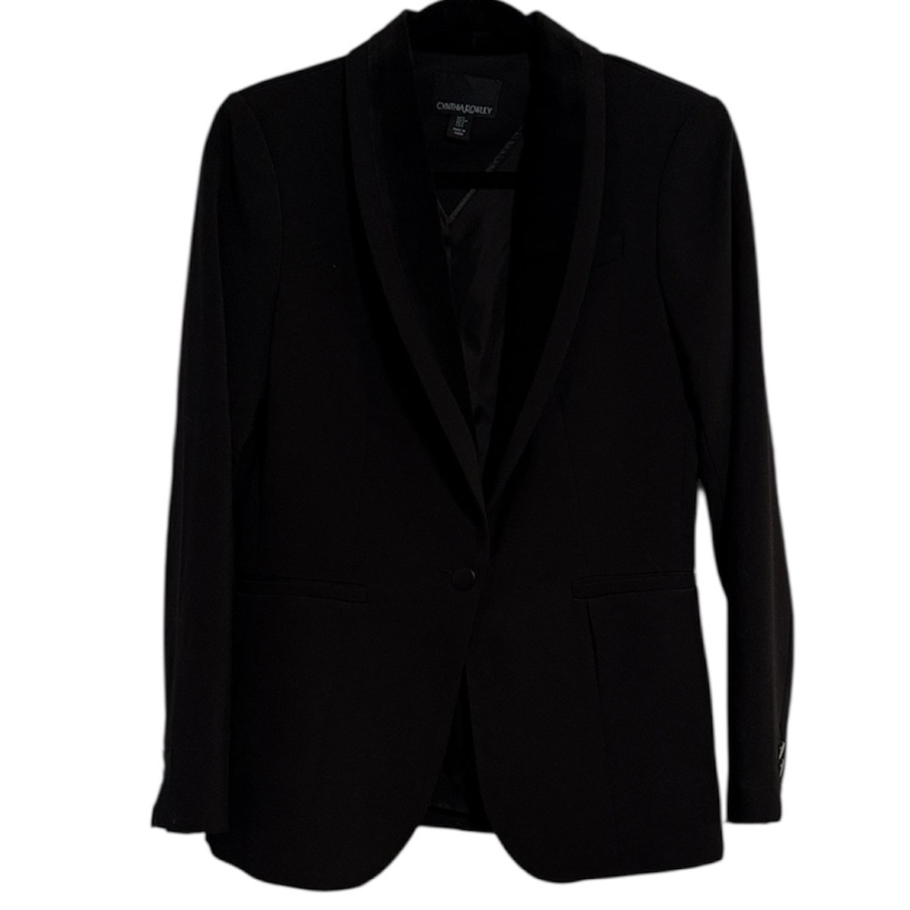 Cynthia Rowley Black Single Button Blazer with Velvet Neckline Detail